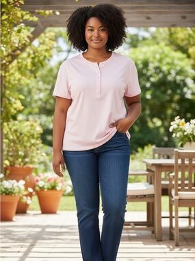 Calvin Klein Jeans Women's Light Pink Button Henley Top size xxl